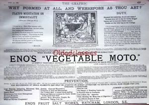 Antique 1887 Eno's VEGETABLE MOTO Medical Chemist Advert Print #3 : Original Ad - Picture 1 of 1