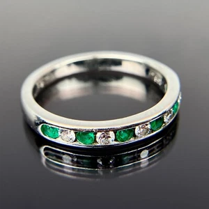 Tiffany & Co 950 Platinum Channel-Set Diamond & Emerald Band Ring Size 6.5 - Picture 1 of 9
