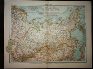 DOUBLE-PAGE MAP- NORTHERN ASIA ,PAGE 148-149 , ANDREE GREAT WORLD ATLAS- 1914 - Picture 1 of 2