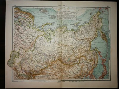 DOUBLE-PAGE MAP- NORTHERN ASIA ,PAGE 148-149 , ANDREE GREAT WORLD ATLAS- 1914 - Image 1 of 2