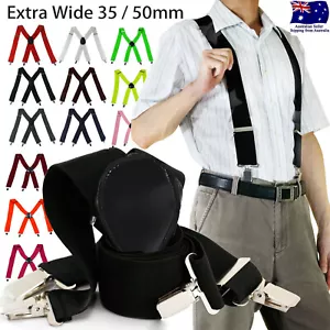 35/50mm 4 Clips Wide Men's Adjustable Elastic Suspenders Clip On Braces Trouser - Picture 1 of 25