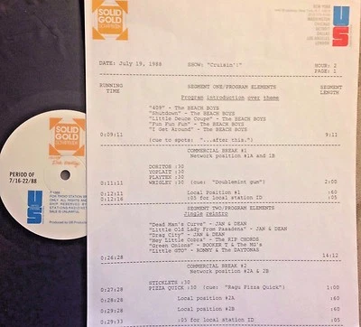 7/19/88 SOLID GOLD SCRAPBOOK'S 20 CRUISIN' CAR HITS, BEACH BOYS (5), JAN & DEAN - Image 1 of 2