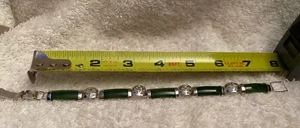 Jade Chinese Oriental Silver Plated Vintage Bracelet 7.75" BEAUTIFUL+Good Luck - Picture 1 of 4