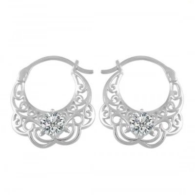 Zircone Cubico 925 Argento Sterling di Forma Ovale Artigianale Donna Orecchini - Immagine 1 di 3