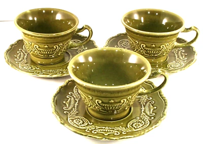 Canonsburg REGENCY Green Ironstone Cups & Saucers * Set of 3 * EXCELLENT - Image 1 of 2