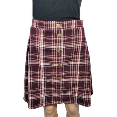 Torrid Women's Plaid Maroon Pull on Light Flannel Feeling Skirt Size 0 (12/L) - Image 1 of 4