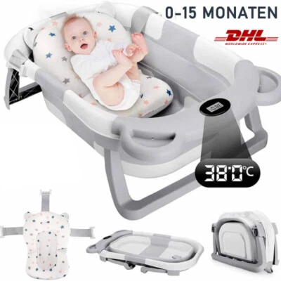 Faltbare Baby Badewanne mit Kissen Wanne Badewanne Reisebadewanne Anti-Rutsch DE - Bild 1 von 4