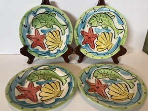 Sango Key West Green Fish Red Starfish Green Salad Plates 6101 7.75” - Picture 1 of 3