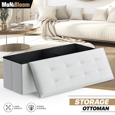 Taburete elevador de cuero otomano de tela de almacenamiento rectangular blanco de 43" sala de estar Foto 1 de 4