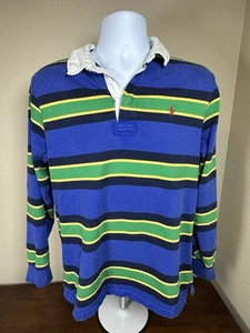 Polo Ralph Lauren Long Sleeve Rugby Shirt Blue Green Yellow - Youth XL (16-18) - Picture 1 of 6