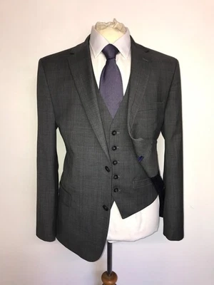 TED BAKER - Terno de lã masculino xadrez cinza 3 peças - 40 curto - W32 L31 - USADO UMA VEZ - Imagem 1 de 4