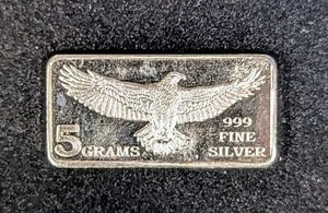 5 Gram Monarch Silver Bar Eagle Design Rare .999 Fine - Picture 1 of 2