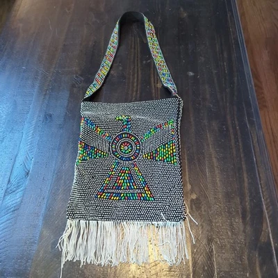 Bolsa de ombro anos 60 anos 70 ponto doce franja Thunderbird Bead boho hippie vintage - Imagem 1 de 4