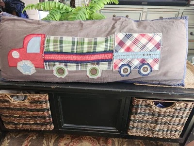 Pottery Barn Kids Grat Charlie Lumbar Pillow Sham & Insert Red Truck & Trailers - Image 1 of 4