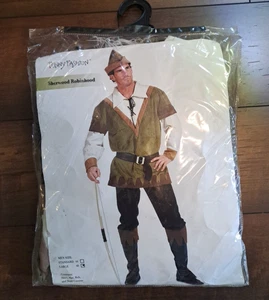NEW Robinhood Costume Men's L Shirt Hat Feather Belt Boot Covers Halloween - Picture 1 of 3