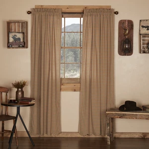 VHC Brands Rustic 84"x40" Panel Pair Tan Rod Pocket Millsboro Window Curtains - Picture 1 of 6