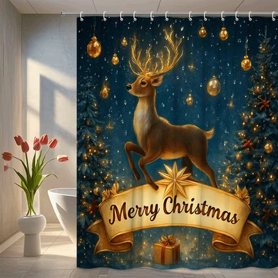 Cortina de ducha de Navidad con renos y decoraciones navideñas Foto 1 de 4