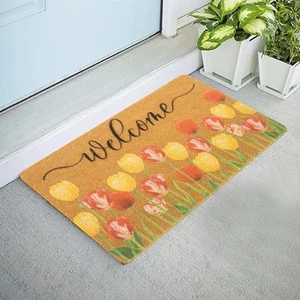 Floral Welcome Mats Flower Coir Door Mat Colorful Spring Door Mat Indoor Entr... - Picture 1 of 6