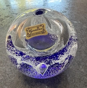 Egermann Glass Paperweight. Blue and white globe. Signed - Picture 1 of 11