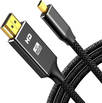 4K Micro HDMI to Male Cable Adapter, 4K@60Hz HDR Nylon Braid 3ft, Black  - Image 1 of 4