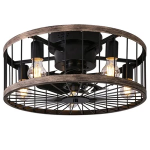 Flush Mount Caged Ceiling Fan with Lights Remote Control, 20 Inch Low Profile... - Picture 1 of 7