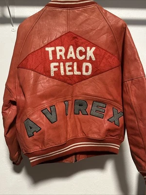 Avirex Vintage Track + Field Distressed Leather Varsity Jacket Men’s Large - Image 1 of 4