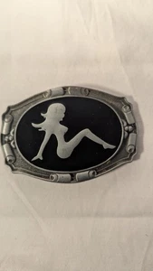 Vintage Style Truck Mud Flap Girl Enamel Belt Buckle  - Picture 1 of 3