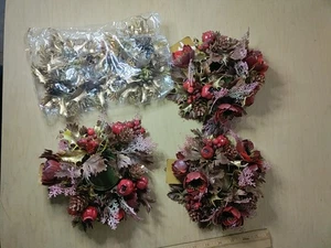 Vintage Candle Wreaths (5) - Bernat - 3 Red 2" - 2 Gold 1.5" - Picture 1 of 12