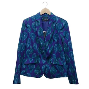 Jones New York 12P Women Ultra Marine Cotton Blend Blazer Jacket Paisley Abstrac - Picture 1 of 12