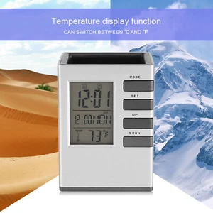 Multi function LED Digital LCD Screen Temperature display Alarm Clock Pen Holder - Picture 1 of 7