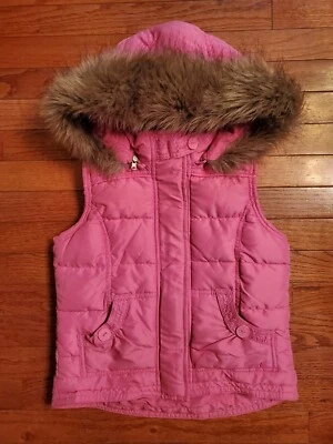 LIMITED TOO Niñas 12 Chaleco Acolchado Rosa Cremallera Frontal Capucha Extraíble con Ribete de Piel Sintética Foto 1 de 4