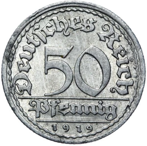 German Reich Weimar Republic J. 301 coin 50 Pfennig 1919 F-condition! - Picture 1 of 2