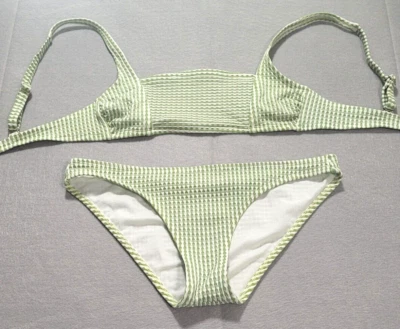 XHILARATION Green STRIPED Smocked BANDEAU TOP & HIPSTER BOTTOMS 2 Piece BIKINI M - Image 1 of 4