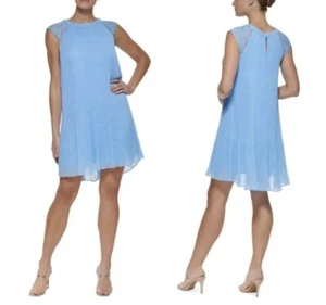DKNY Women’s Flattery Blue Lace Cap Sleeve Pleated Dress (Size 10) * NEW* - Picture 1 of 8