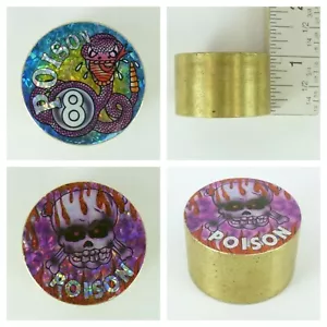 1" Thick 10oz Heavy Brass Double Sided Pogs Slammer 8 Ball Poison Skull Snake - Picture 1 of 5