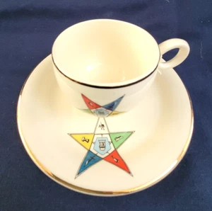 Taza de té y platillo Eastern Star vintage de China pequeño OES masónico EE. UU. - Imagen 1 de 7