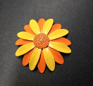 Gelb & Orange Gänseblümchen Blume Emaille Metall Brosche Anstecknadel Vintage - Bild 1 von 7