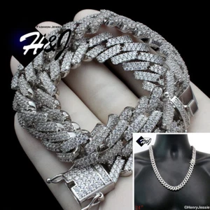 14K WHITE GOLD PLATED ICY CUBIC ZIRCONIA 24"X14MM MIAMI CUBAN CURB NECKLACE*BN6 - Picture 1 of 7