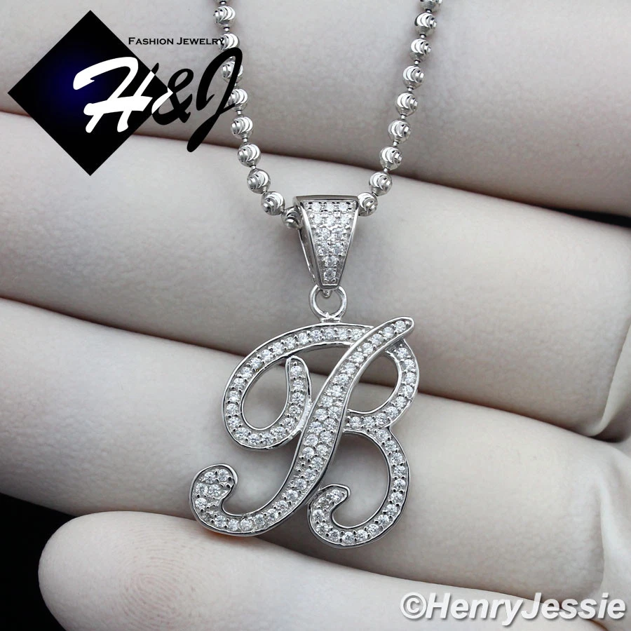 18"-30" HOMBRE PLATA ESTERLINA 925 2MM CORTE LUNA CADENA CUENTAS CIRCONITA LETRA COLGANTE*SP175 Foto 1 de 1