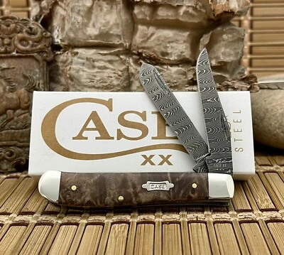 Case XX USA 2024 Natural Maple Burl 15091 Ladder Damascus Mini Trapper Knife - Image 1 of 4