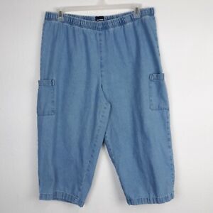 Basic Editions Women Capri Pants Size XL Blue Light Wash Denim Cotton Pull On