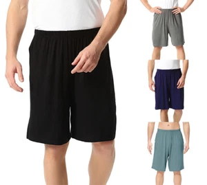 Men's Cotton Pajama Shorts Elastic Waist Loose Soft Sleep Bottoms with Pockets - Picture 1 of 14