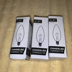 Kor Chandelier 60W Watt 120V B10 Straight Torpedo Tip Candelabra E12 Clear 3PK - Picture 1 of 1