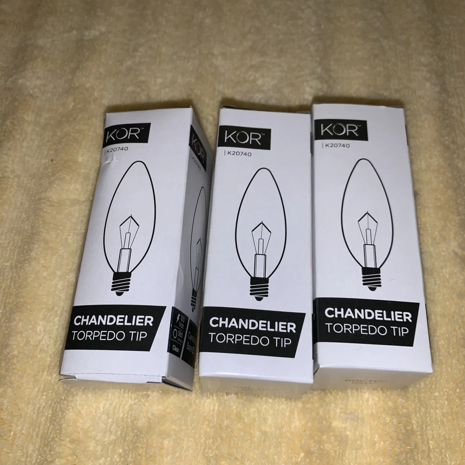 Kor Chandelier 60W Watt 120V B10 Straight Torpedo Tip Candelabra E12 Clear 3PK - Image 1 of 1
