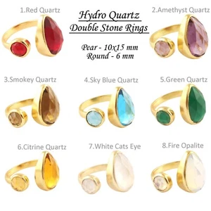 Top Quality Hydro Quartz Gold Plated Double Stone Adjustable Open Rings For Her - Picture 1 of 56