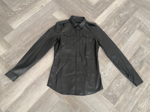 Burberry Prorsum camicia pelle nera top blusa gilet donna S UK 8