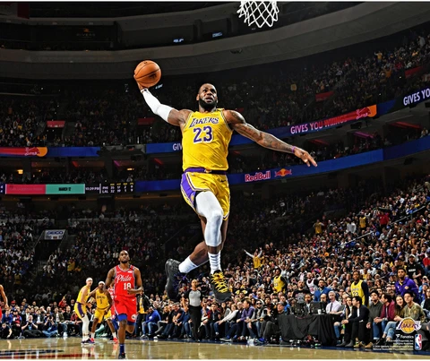 LeBron James Los Angeles Lakers Unsigned Dunking Photograph Cover