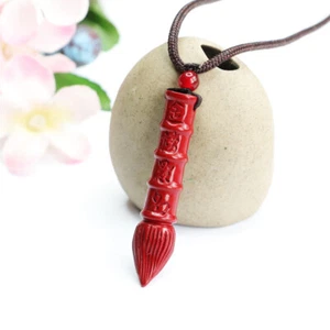 Cinnabar Writing brush Pendant Necklace Amulets Red Charms Natural Jewelry - Picture 1 of 8