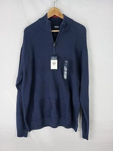 CHAPS Men’s XL Navy Blue Cable Knit 1/4 Zip Pullover Cotton Sweater - Picture 1 of 8