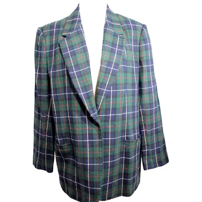 Blazer Mujer Ciervo Blanco Lana Cuadros Multicolor Botón Delantero Talla 14 Foto 1 de 4